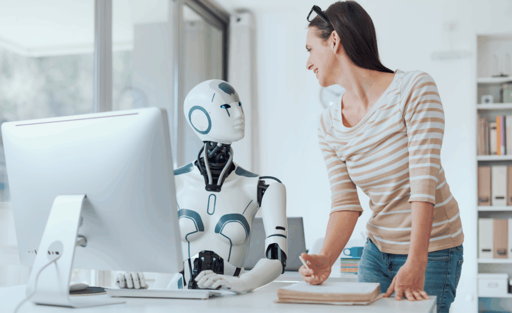 AI recruitment tools showing human and robot collaboration in hiring process