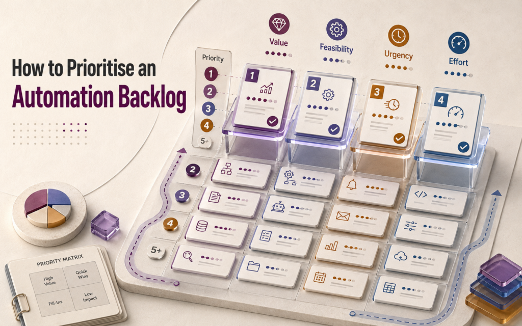 automation projects based on business value, technical feasibility, risk, and delivery effort.